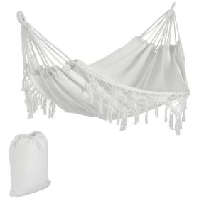 Extra Large Boho Hammock with Macrame Tassel Fringe, Includes Carrying Bag, Indoor Outdoor Tree Hammock for Porch, Backyard, Camping, White (Option: White-280x140x230 mm)