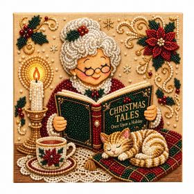 "Grandma Christmas" Candlelight Reading Decorative Art with Pearls and Rhinestones, Festival Supplies for Holiday Party (Option: Default)