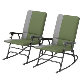Outdoor Rocking Chairs Set of 2, Folding Rocking Chair Set, 400 lbs. Capacity, Wide Seat, Padded High Back, Dark Green (Option: Dark Green-1185x295x720 mm)