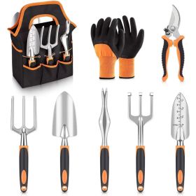 Garden Tools Set, 8 Piece Gardening Tools Set With Non Slip Ergonomic Handle, Heavy Duty Garden Tool Set With Storage Bag, Gardening Kit For Wome (Option: Orange)