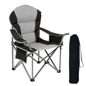 Oversized Camping Folding Chair, Heavy Duty Padded Chair With Cup Holder Storage And Cooler Bag, 5000 LBS Steel Frame, Portable For Outdoor (Option: Blackgrey)