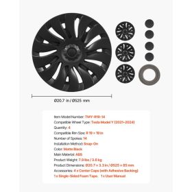Hubcaps Wheel Covers For 2021-2024 Tesla Model Y, 19 Inch Set Of 4 Wheel Rim Cover Hubcaps OEM Style Replacement, R19 Size Snap On Car Hub Caps, (Option: Black)