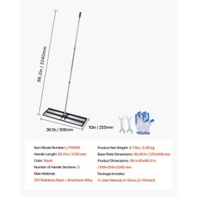 Updated Lawn Leveling Rake With Roller, 36" X 10" Stainless Steel Lawn Leveler With 83.9" Adjustable Handle, Heavy Duty Yard Leveling Rake, Effor (Option: Black)