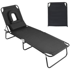 1Pc Folding Beach Lounge Chair Face Down Tanning Chaise Sunbathing Recliner 265LBS Max Load With 5-Angle Backrest 3 Removable Pillows For Beach P (Option: Black)