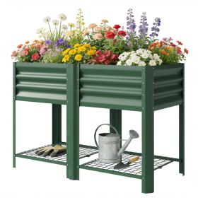 Raised Garden Bed Galvanized Steel, Elevated Planter Box with Storage Shelf, Bed Liner, 31.5" High, Green (Option: Green-940x360x150 mm)