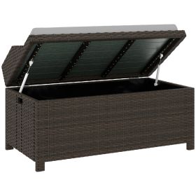 Outdoor Wicker Storage Bench with Storage & Cushion, Gray (Option: Gray-1060x230x560 mm)
