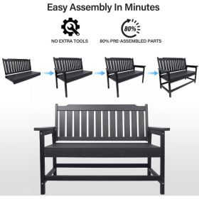 HDPE Outdoor Bench, Weather-Resistant Patio & Porch Bench With Aluminum-Reinforced Frame, 560 Lbs Weight Capacity, Low-Maintenance Garden Bench F (Option: 51248645)