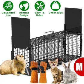Live Animal Cage Trap For Animals Humane Galvanized Iron Trap Cage For Raccoons Armadillos Foxes Opossums Muskrats Beavers 26in 32in 40in Size Op (Option: Black-M Size 32in-With Glove)