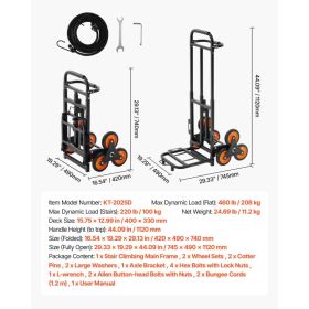 Stair Climbing Cart, 220 Lbs Stair-Climbing Capacity, Heavy-Duty Folding Trolley Cart With Telescoping Handle, 6 Wheels And 2 Bungee Cords, Stair (Option: Black)