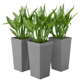 22.8 Inch Set of 3 Outdoor Planters with Stone Finish and Wheels, Stackable Tapered Planters with Drainage Hole, Gray (Option: Gray-350x350x850 mm)
