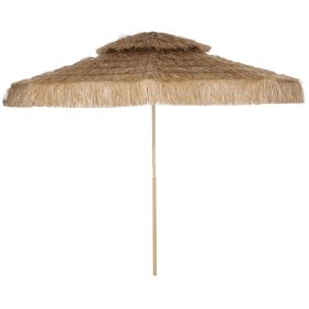 10 ft. Hula Thatched Tiki Patio Outdoor Umbrella with 8 Ribs, UPF30+, for Garden, Backyard, Deck, Pool, Natural (Option: Natural Wood-1740x185x185 mm)