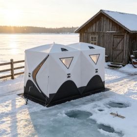 8-Person Pop-Up Ice Fishing Shelter, Insulated with 2 Doors & Carrying Bag, Bright Light Gray (Option: 75799453)