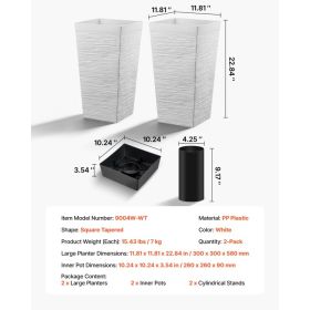 Tall Planters Set Of 2, 23 Inch Large Outdoor Taper Planters For Outdoor Indoor Plants, Front Porch Plastic Modern Flower Pots With Casters, Inne (Option: Black)