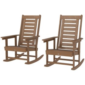 2 Pieces Outdoor Rocking Chairs, HDPE Patio Rockers with 28" High Back, Wide Armrests for Porch Backyard, Brown (Option: Brown-1090x570x220 mm)