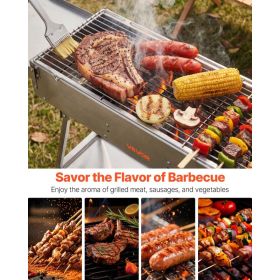 Foldable Charcoal Grill, 250 Sq.in. Portable Charcoal Barbecue Grill With Liftable Charcoal Tray & Side Tables, Brushed Stainless Steel BBQ Cooki (Option: Black)