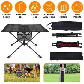 1Pc Portable Folding Camping Table Foldable Beach Table Aluminum Alloy Frame With 2 Cup Holders 2 Side Pockets Carry Bag For Picnic Camping Hikin (Option: Black)