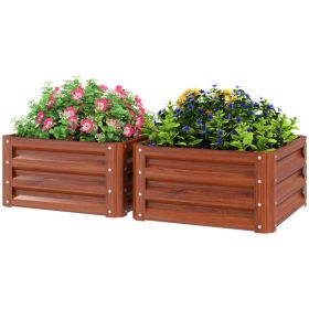 2 Piece Galvanized Raised Garden Bed, 2' x 2' x 1' Metal Planter Box for Growing Vegetables, Flowers, Herbs, Succulents, Brown (Option: Brown-670x345x60 mm)