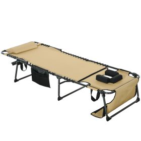 Folding Chaise Tanning Lounge Chair w/ 5-level Reclining Back, Reading Hole, Side Pocket, Headrest, Beige (Option: Beige-770x140x700 mm)