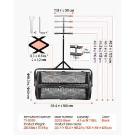 Compost Spreader, 36" Wide Peat Moss Spreader With Push/Tow Handle, 4 Heights Adjustable, Powder-Coated Steel Garden Peat Moss Roller, Heavy Duty (Option: Black)