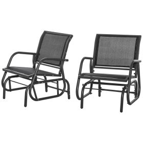 2-Piece Outdoor Glider Swing, Rocking Chair Set with Breathable Mesh Fabric, Sturdy Durable Frame, Curved Armrests, Supports Up to 264 lbs., for (Option: Black-1280x580x225 mm)
