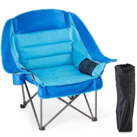 Camp Chair - A 450-pound Durable Folding Chair Equipped With A Cup Holder And Side Pockets (Option: Blue)