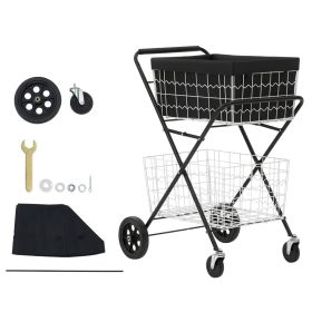 Shopping Cart 2-Tier With Wheels Foldable For Grocery 88lbs Capacity, Heavy Duty Utility Cart With 2 Detachable Storage Baskets, 360° Rolling Swi (Option: Default)