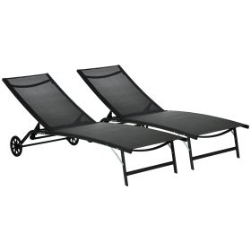 Chaise Lounge Outdoor, 2 Piece Lounge Chair with Wheels, Tanning Chair with 5 Adjustable Positions for Patio, Beach, Yard, Pool, Black (Option: Black-1200x230x660 mm)