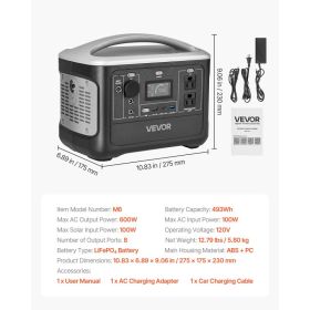 Portable Power Station, 600W Solar Generator Power Station, 493Wh LiFePO4 Battery Backup With 8 Output Ports For Home Emergency, Outdoor Camping, (Option: Black)