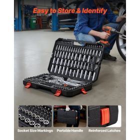 Mechanics Tool Set, 253-Piece Mechanic Tool Kit, 1/4 In, 3/8 In, And 1/2 In Drive, SAE And Metric Socket Set, Wrenches, Screwdriver Bits, Accesso (Option: Black)