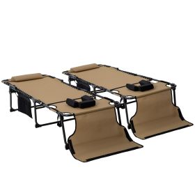 2 Piece Folding Chaise Lounge Pool Chairs with 5-level Reclining Back, Reading Hole, Side Pocket, Beige (Option: Beige-770x280x700 mm)