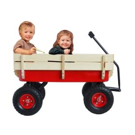 Outdoor Sport Wagon Tools Cart Wooden Side Panels Air Tires Wagon - Red (Option: defaulttitle)