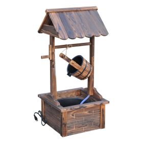 Outdoor Wooden Wishing Well Fountain with Adjustable Water Flow Rate, Outdoor Rustic Waterfall Fountain with Electric Pump, Water Bucket, for Ba (Option: Carbonized-545x545x400 mm)