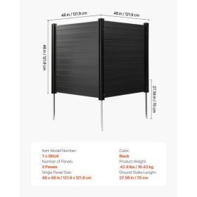 2 Panels Outdoor Privacy Screen, 48 X 48 In Air Conditioner Fence With 27.6 In Ground Stakes, Pool Equipment Enclosure, Horizontal Vinyl Privacy (Option: Black)