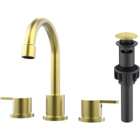 Widespread Bathroom Sink Faucet Brushed Gold 2 Handle 8 Inch 3 Hole 360' Swivel Spout Vanity Sink With Pop Up Drain Assembly-Unable Ship On Weeke (Option: defaulttitle)