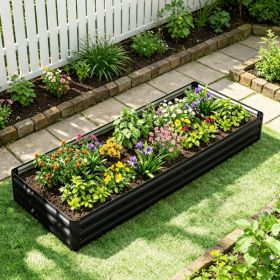95" x 36" x 12" Black Galvanized Raised Garden Bed – Easy Assembly Planter for Growing Flowers, Herbs, Succulents，Black (Option: 39357184)