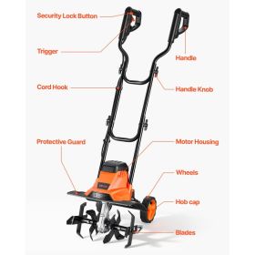 Corded Electric Tiller, 14 Inch Tilling Width Garden Rototiller, 10-Amp Motor Heavy-Duty Tilling Machine, Cultivator With Steel Tines And Foldabl (Option: Black)