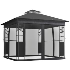 10' x 10' Outdoor Gazebo with Shelves and Netting, UV30+ Double Roof Patio Gazebo for Lawn, Backyard and Deck (Option: Dark Gray-2025x360x230 mm)