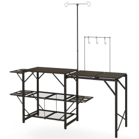 Folding Camp Kitchen, Camping Table Cooking Station with Adjustable Lamp Stand (Option: Black-850x220x580 mm)