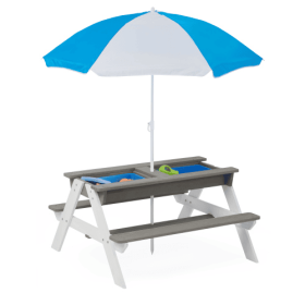 3-in-1 Outdoor Wooden Picnic Table For Kids With Umbrella (Option: Grey)