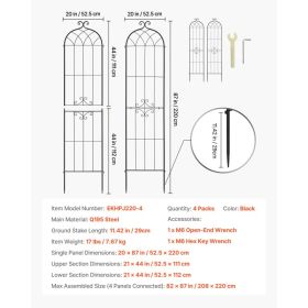 Garden Trellis, 87 X 20 Inch Rose Trellis, 4 Packs Garden Flower Rose Trellises With Powder-Coated Finish & Convenient Locking Design, Plant Supp (Option: Black)