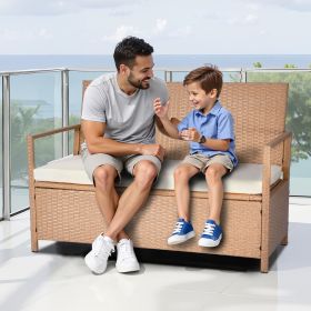 Outdoor Storage Bench PE Rattan 70Gal Deck Box Waterproof Outdoor Seat & Storage (Option: Brown)