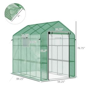 Walk-in Greenhouse For Outdoors With Mesh Door And Windows, 18 Shelf Hot House With Trellis, Plant Labels, UV Protective For Growing Flowers, Her (Option: Green)