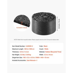 Rubber Mulch Mat Roll, 140 X 4.5 In, Recycled Rubber Permanent Mulch Edging Border, Natural-Looking Flower Barrier With Stakes, 0.5 In Thick Cutt (Option: Black)