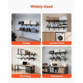 2-Tier Heavy Duty Wall Garage Shelving, 4 Pack 2 X 3 Ft Steel Wall Mounted Shelving Unit, 24 X 72 Inch Per Shelf Floating Storage Metal Rack For (Option: Black)
