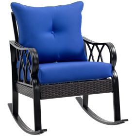 Outdoor Wicker Rocking Chair with Padded Cushions, Aluminum Furniture Rattan Porch Rocker Chair w/ Armrest for Garden, Patio, and Backyard, Blue (Option: Blue-960x280x700 mm)