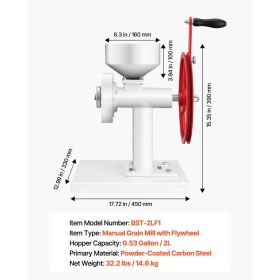 Manual Grain Mill With Flywheel, Hand-Crank Corn Grinder, Heavy-Duty Carbon Steel Wheat Grinding Mill With Adjustable Fineness & 0.53 Gallon Hopp (Option: Black)