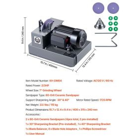 Lawn Mower Blade Sharpener, 2/3HP Lawnmower Blade Grinder With 7" Ceramic Grinding Wheel  And Balancer, 30° Or 40° Blade Sharpening Machine For H (Option: Black)