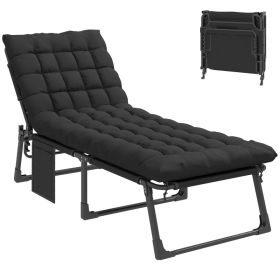 Folding Chaise Lounge Chair Outdoor Tanning Chair with 5-Position Backrest, Cushion, Side Pocket, Black (Option: Black-780x200x700 mm)