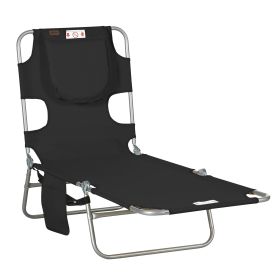Folding Outdoor Chaise Lounge Sun Tanning Chair with Face Cavity, Pillow, 5-level Adjustable for Beach, Pool, Black (Option: Black-720x110x570 mm)