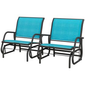 2 Pieces Outdoor Glider Chair, Steel Swing Chai with Curved Armrests for Porch, Garden, Poolside, Balcony, Blue (Option: Blue-1280x580x225 mm)